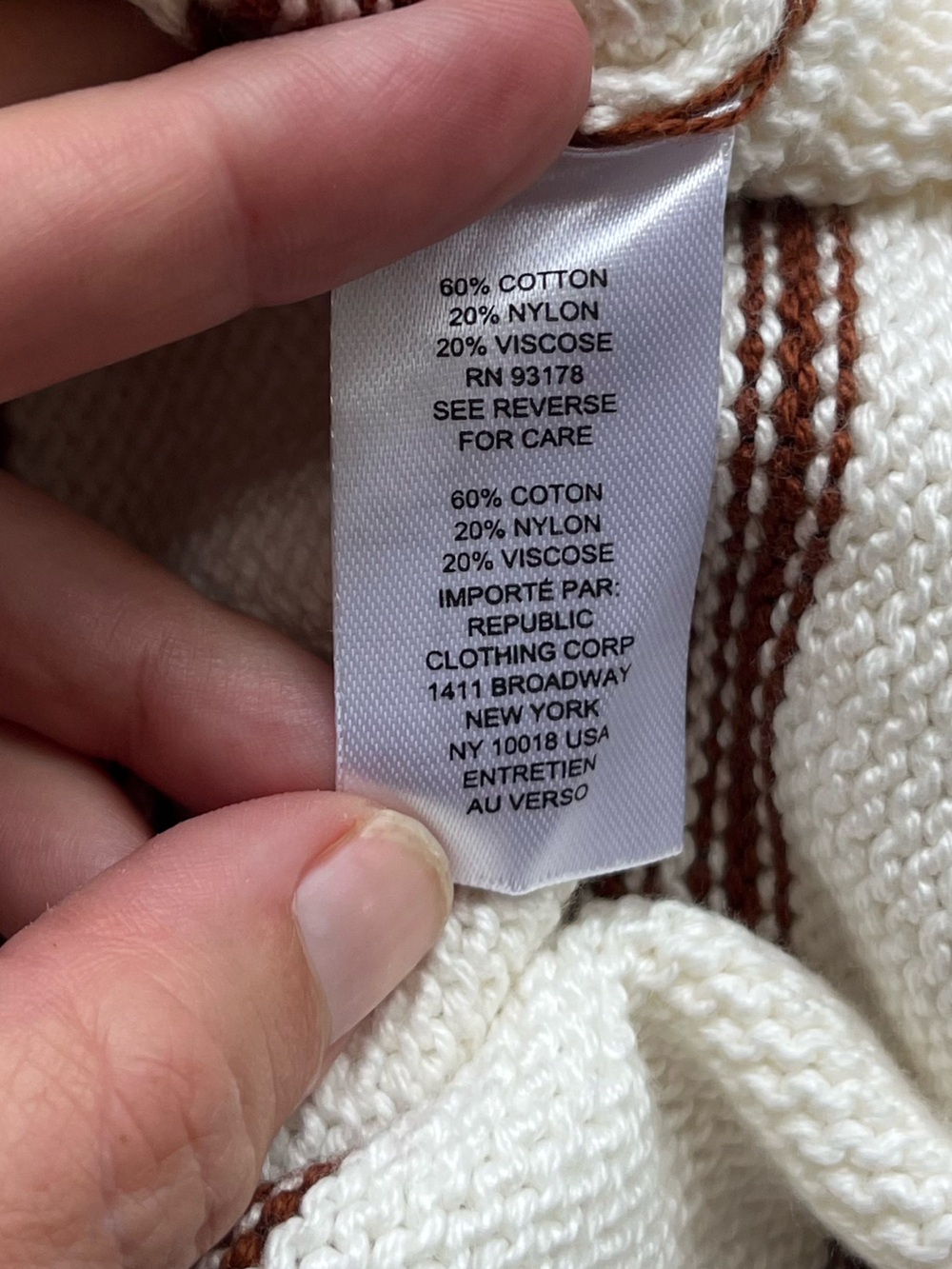 NWT Truth by Republic Ivory Brown Striped Short Sleeve Knit Sweater Top cropped - Picture 5 of 5
